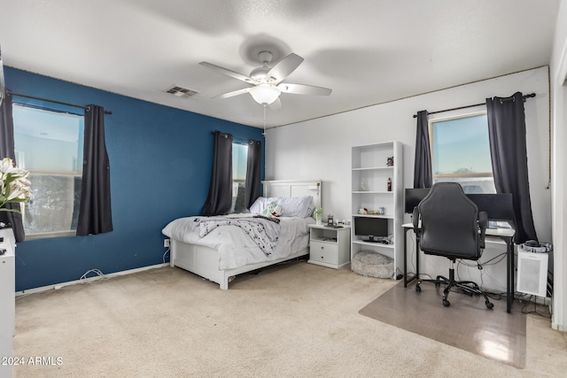 bedroom with carpet flooring and ceiling fan