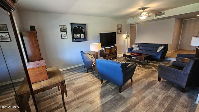5751 W Muriel Dr, Glendale, AZ 85308 - living area with wood finished floors and a ceiling fan
