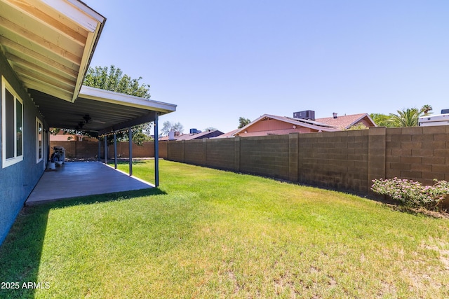 5751 W Muriel Dr, Glendale, AZ 85308 - fenced backyard with a patio and ceiling fan