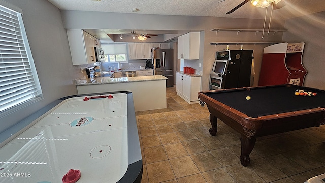 5751 W Muriel Dr, Glendale, AZ 85308 - game room with a ceiling fan, billiards table, tile patterned flooring, and a textured ceiling