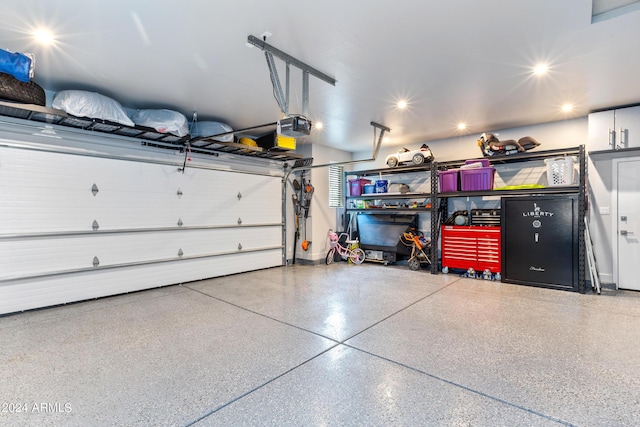 garage with a garage door opener