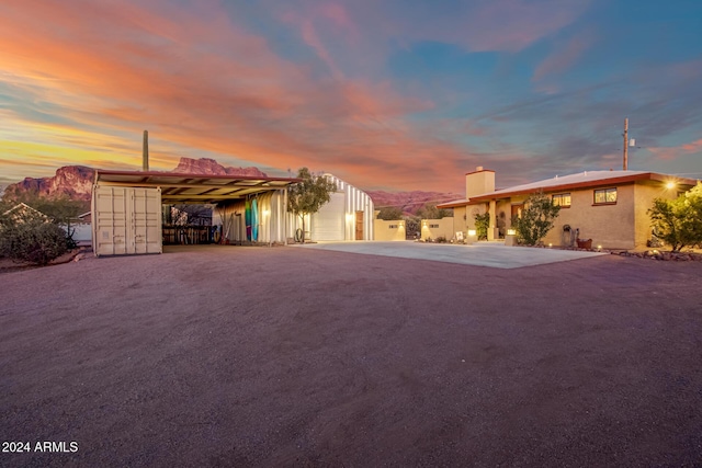 view of front of home with a mountain view