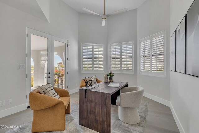 3800 E Lincoln Dr Unit 42, Phoenix, AZ 85018 - home office featuring a towering ceiling, baseboards, healthy amount of natural light, and french doors