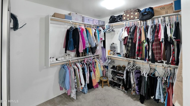 walk in closet with carpet