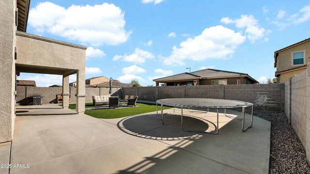 view of patio featuring an outdoor hangout area and a trampoline