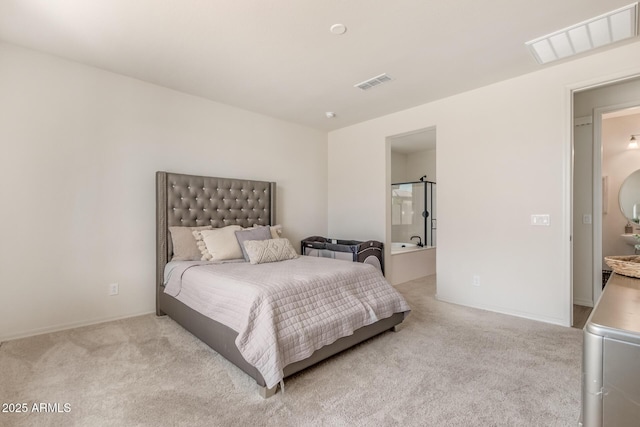 bedroom with light colored carpet