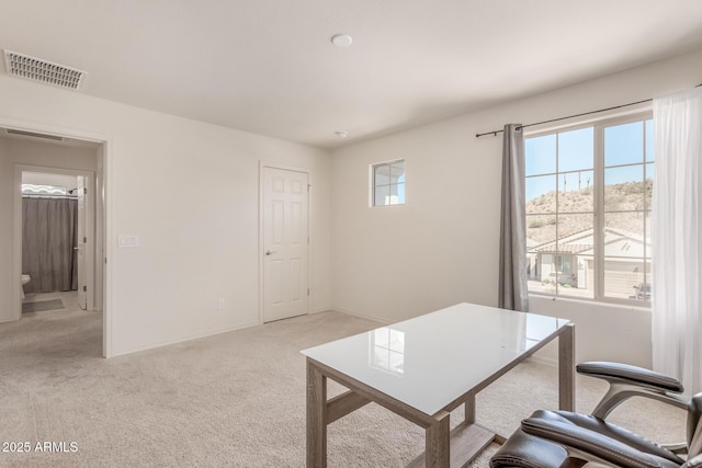 home office featuring plenty of natural light and light colored carpet