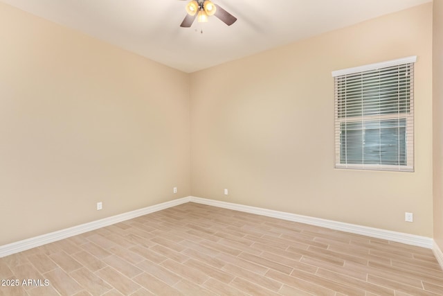 unfurnished room with light hardwood / wood-style flooring and ceiling fan