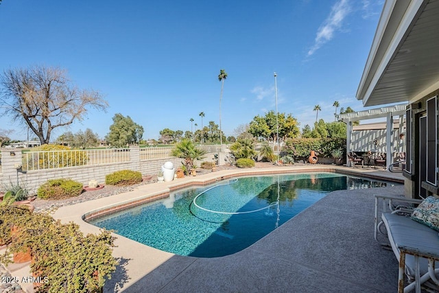 view of pool featuring a pergola and a patio area