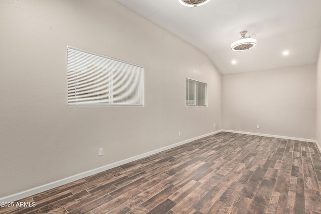 2022 E Mulberry Dr, Phoenix, AZ 85016 - spare room featuring vaulted ceiling, dark wood-style floors, baseboards, and recessed lighting
