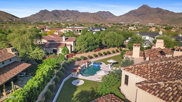 aerial view with a mountain view