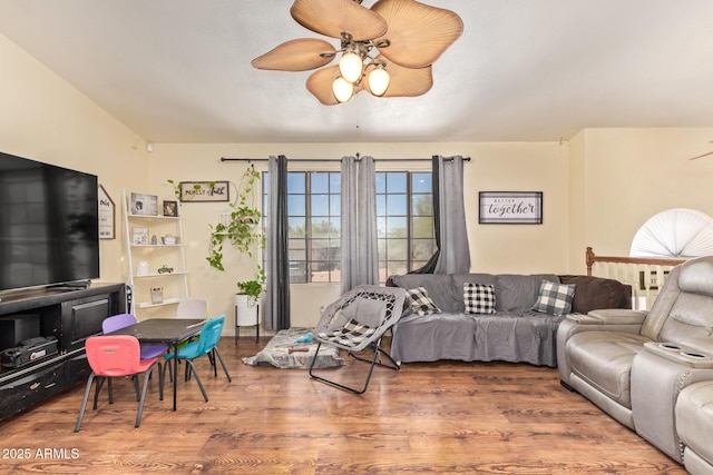 7259 E Glencove St, Mesa, AZ 85207 - living area with a ceiling fan and wood finished floors