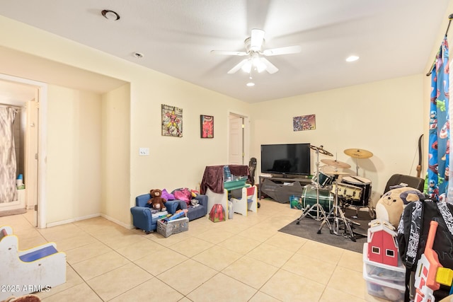 7259 E Glencove St, Mesa, AZ 85207 - game room with tile patterned floors, ceiling fan, and recessed lighting