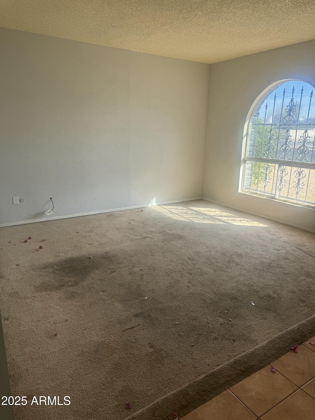 unfurnished room featuring carpet flooring and a textured ceiling