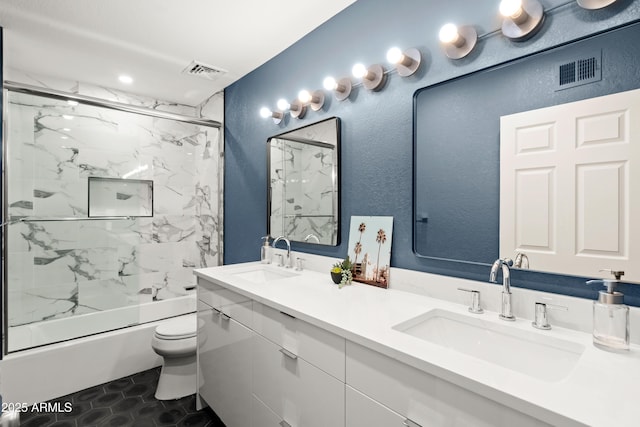 8001 E Voltaire Ave, Scottsdale, AZ 85260 - full bathroom with double vanity, a combined bath / shower with marble appearance, and tile patterned flooring
