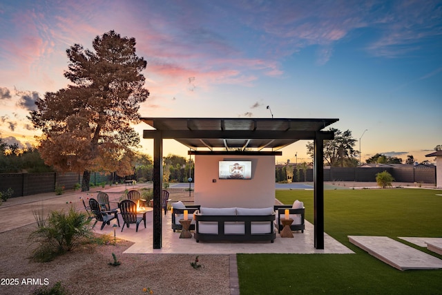 8001 E Voltaire Ave, Scottsdale, AZ 85260 - view of patio / terrace with an outdoor living space with a fire pit