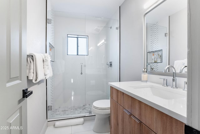 8001 E Voltaire Ave, Scottsdale, AZ 85260 - full bathroom with vanity, a shower stall, and tile patterned flooring