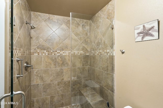 bathroom featuring a shower with shower door