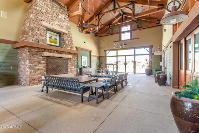 interior space featuring a stone fireplace