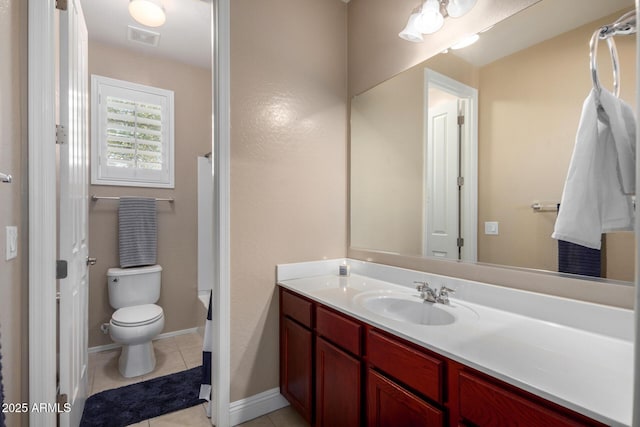 bathroom with tile patterned floors, vanity, and toilet