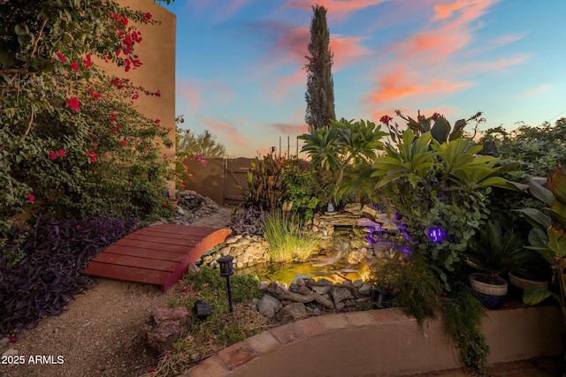 view of yard at dusk