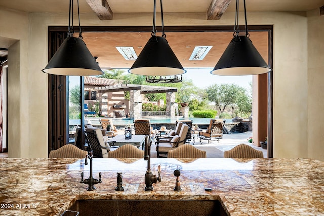 interior space with beam ceiling