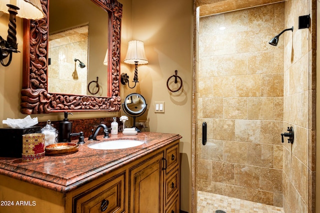 bathroom featuring vanity and walk in shower