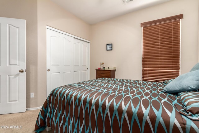 carpeted bedroom with a closet