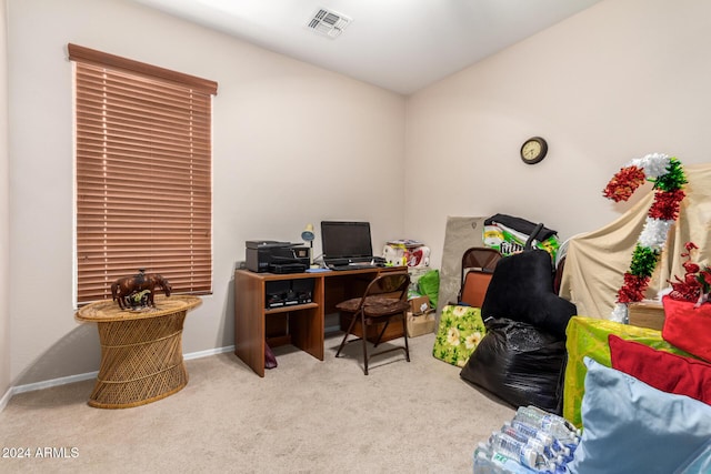 view of carpeted home office