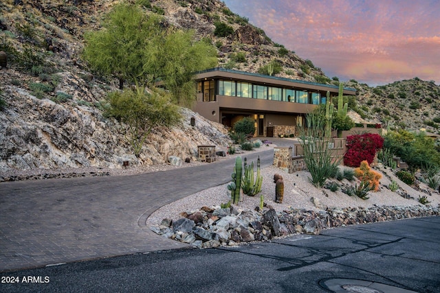 modern home with a mountain view