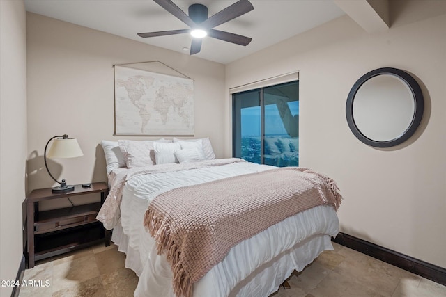 bedroom featuring access to outside and ceiling fan