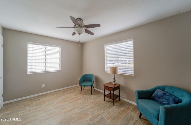 8141 N Central Ave Unit 9, Phoenix, AZ 85020 - sitting room with plenty of natural light, ceiling fan, baseboards, and light wood-type flooring