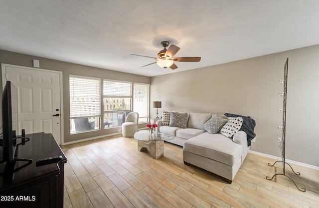 8141 N Central Ave Unit 9, Phoenix, AZ 85020 - living room with a ceiling fan, baseboards, and light wood-style floors
