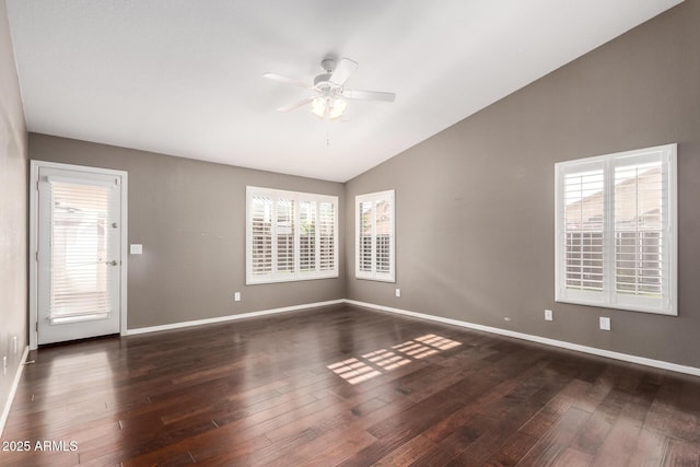 2230 E Whitten St, Chandler, AZ 85225 - unfurnished room with vaulted ceiling, hardwood / wood-style floors, healthy amount of natural light, and a ceiling fan