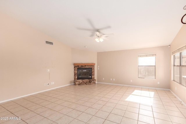 2230 E Whitten St, Chandler, AZ 85225 - unfurnished living room featuring ceiling fan, light tile patterned floors, and lofted ceiling