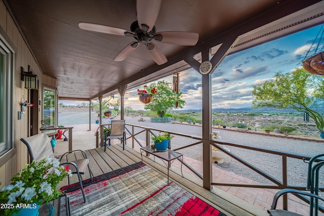 1185 S Camino Cobre Dr, Wickenburg, AZ 85390 - deck featuring a porch, a water view, and ceiling fan