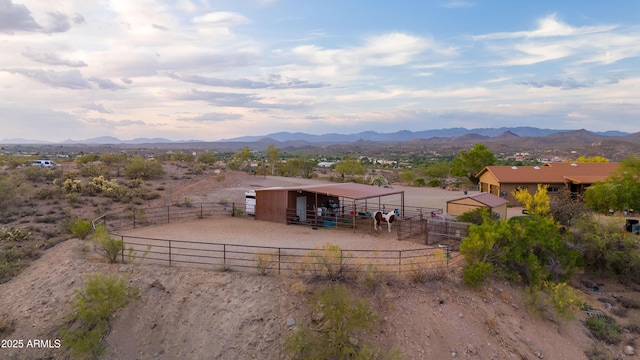 1185 S Camino Cobre Dr, Wickenburg, AZ 85390 - exterior space featuring a rural view, an outdoor structure, a mountain view, and an exterior structure