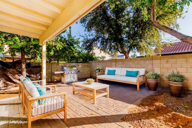 3315 E Hampton Ave, Mesa, AZ 85204 - fenced backyard featuring outdoor lounge area, grilling area, and a patio