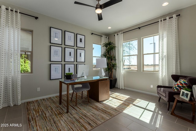 27647 N 176th Dr, Surprise, AZ 85387 - tiled office space featuring healthy amount of natural light, ceiling fan, baseboards, and recessed lighting