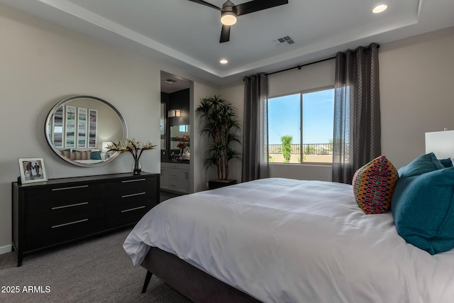 27647 N 176th Dr, Surprise, AZ 85387 - carpeted bedroom with a raised ceiling, recessed lighting, and ceiling fan
