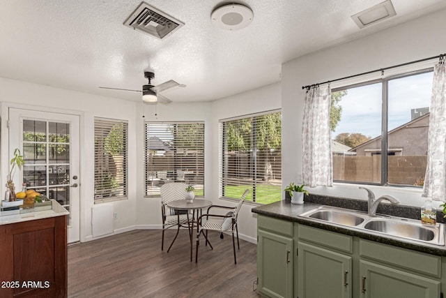 sunroom / solarium with ceiling fan, a healthy amount of sunlight, and sink