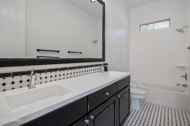 full bathroom with vanity, toilet, and tub / shower combination