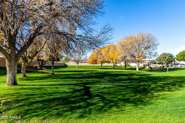 view of property's community featuring a lawn