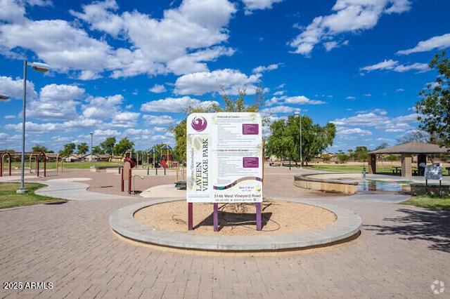 surrounding community with a gazebo and a playground