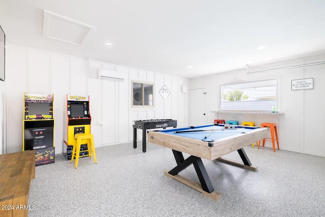 rec room featuring pool table and a wall mounted AC