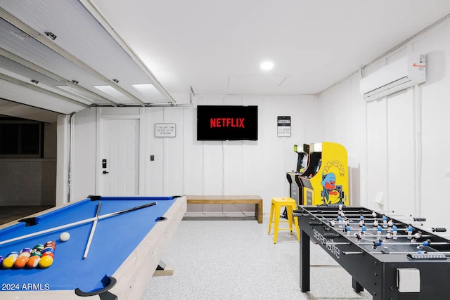 game room featuring billiards and a wall mounted AC