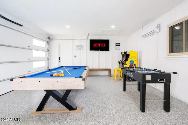 game room featuring a wall unit AC and billiards