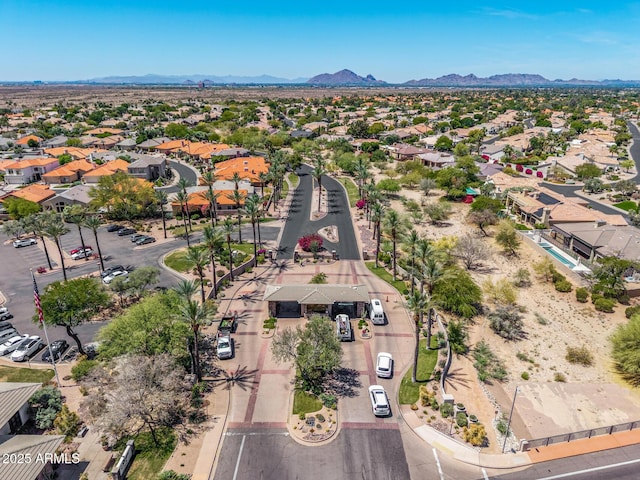 bird's eye view featuring a residential view and a mountain view