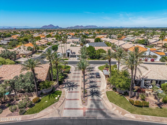 bird's eye view featuring a mountain view and a residential view