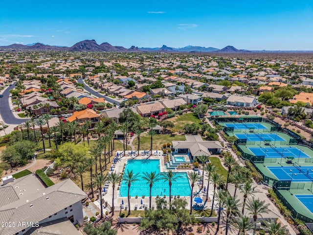 aerial view with a residential view and a mountain view